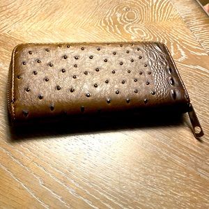 Faux ostrich brown wallet